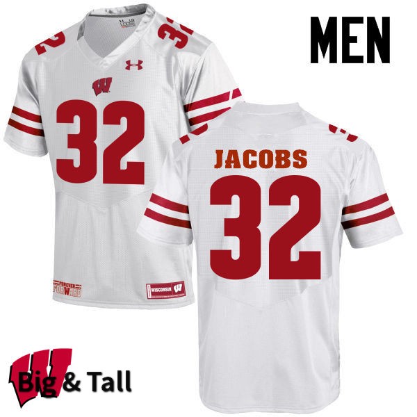 Wisconsin Badgers Men's #32 Leon Jacobs NCAA Under Armour Authentic White Big & Tall College Stitched Football Jersey BZ40C47ZG